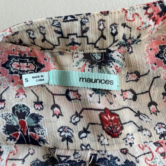 Maurices Blouse Women Small Boho Floral Crochet Tunic Top Cottage Feminine Sheer - Picture 7 of 10